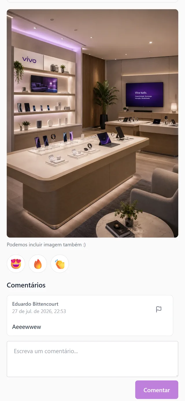 Interface da Greeta: feed da operação com as novidades publicadas para a rede.