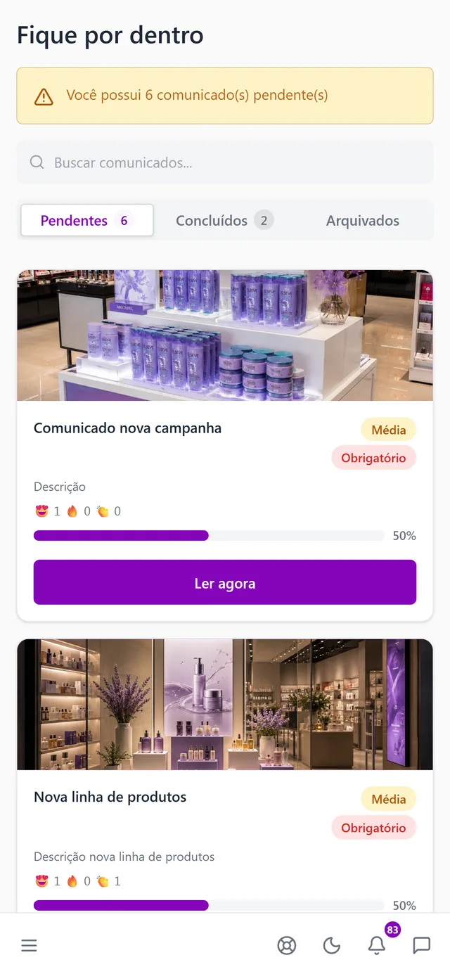 Interface da Greeta: trilha de treinamentos disponível para a equipe da loja.